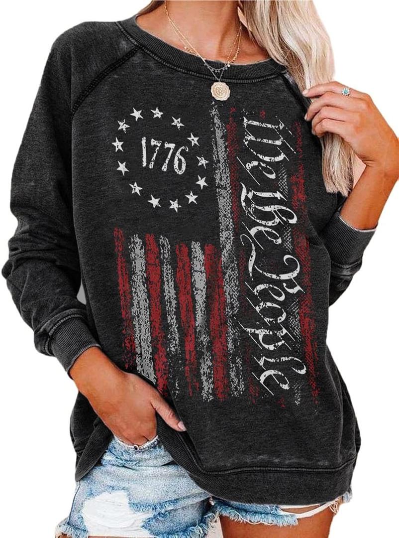 Womens Long Sleeve Shirt Pullover Tops, Loose Casual Crewneck T-Shirt Lightweight Sweatshirt (Black, M)