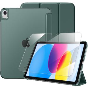 for iPad (A16) 11th Generation Case 11 Inch 2025 with Screen Protector, iPad 10th Generation Case 10.9 Inch 2022 Cute Slim Hard Translucent Back Full Protective Trifold Stand Cover, Pine Green