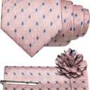 RBOCOTT Plaid Checkered Ties for Men Necktie and Pocket Square with Tie Clip Lapel Pin Set 4PCS (Baby Blue)