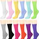 Falari 12 Pairs Women's Cotton Crew Socks Assorted Colors, Size: One Size
