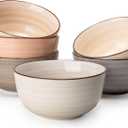 Sweese 20 Oz Porcelain Cereal Bowls - Multicolor Set of 6, Dishwasher Safe, for Soup, Salad, Rice, Kitchen Decor (Neutral)