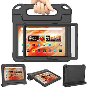 DJ&RPPQ 10in Tablet Kids Case,Shockproof Kid-Proof Cover with Protector Handle Stand Black