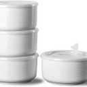 Ceramic Bowls with Lids: 20 oz Microwave Safe Food Storage Containers for Soup, Salad, Cereal, Leftovers, Meal Prep, Lunch, Picnic, Camping, Serving - Airtight, White, Set of 4 (White-4pcs)
