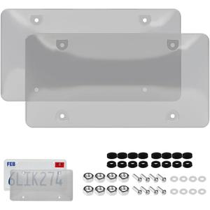 Wanheart Gray Framed Bubble License Plate Cover Set  2P Curved ABS Shield for 126 US Plates, Scratch & Weather Resistant Protection with Screws & Caps, Front & Rear Car Accessories (Frameless Gray)