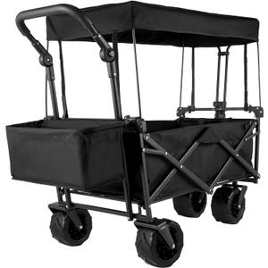 Happybuy Extra Large Collapsible Garden Cart with Removable Canopy, Folding Wagon Utility Carts with Wheels and Rear Storage, Wagon Cart for Garden, Camping, Grocery Cart, Shopping Cart, Dark blue 