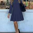 MEROKEETY Women's 2025 Fall 3/4 Sleeve Shirt Dress Casual Button Down Shift Pleated Midi Dresses with Pockets (L)