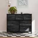 OLIXIS 7 Drawers Dresser for Bedroom, Fabric Storage Tower for Living Room, Entryway - Sturdy Steel Frame, Wooden Top and Easy Pull Fabric Bins, Closet Chests Organizer for Clothes,Black Wood Grain, 11.8"D x 39.4"W x 30"H