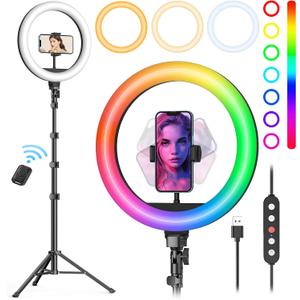 Weilisi 10" Ring Light with Stand 72'' Tall & Phone Holder,38 Color Modes Selfie Light with Tripod Stand,Stepless Dimmable/Speed LED Ring Light for iPhone & Android,YouTube, Makeup,TIK Tok 