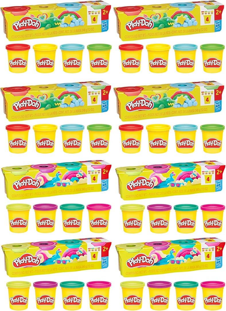 Play-Doh Bulk 4 Pack Vibrant Colors, 32 Colorful 3 Ounce Cans of Modeling Compound, Kids Arts & Crafts, Preschool Toys for Girls & Boys 3+