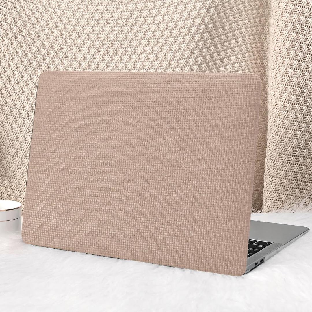 Seorsok Compatible with MacBook Air 13 Inch Case2022 2021 2020 2019 2018 Release A1932 A2179 M1 A2337 Touch ID,Elegant Leather Plastic Hard Shell Case with Keyboard Cover,Brown Woven No Logo Cutout