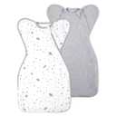 Premium Soft Cotton Swaddle Blanket Sleep Sacks Arms Up Design 2 Packs 3-6 Months, Hands Up 3-Way Transitions to Arms-Free Wearable Sleeping Sack Bag for Baby Boys Girls Snug Fit Calms Startle Reflex (Grey + Lucky Star)