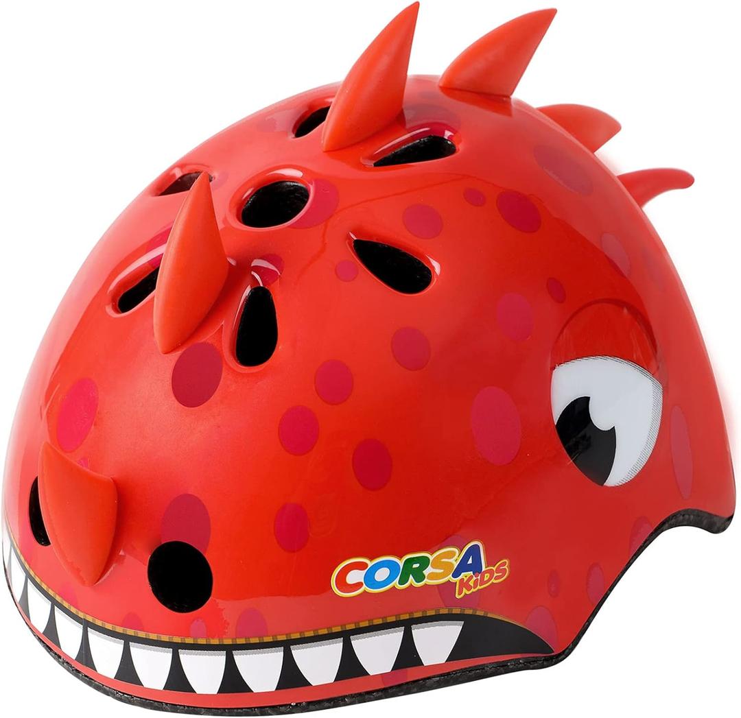 Kids Toddler Bike Helmet, Adjustable and Multi-Sport for Child Boys and Girls, 2 Sizes (Small: 50-54 cm / 19.6"-21.3", DinosaurRed)