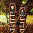 Thyle 4 Pieces Garden Gnomes Outdoor Tree Hugger Gnome Fairy Statue Elf Out the Door Resin Figurine Hanging Ladder Decoration Tree Faces Decor Outdoor for Patio Yard Lawn(Rustic Style)
