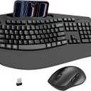Wireless Keyboard and Mouse Combo, 2.4G Full Size Wave Keys Ergonomic Keyboard with Wrist Rest, Phone Holder, 3Level DPI Wireless Silent Mouse with 6Buttons, for Windows, Mac OS, Laptop, PC (Black)