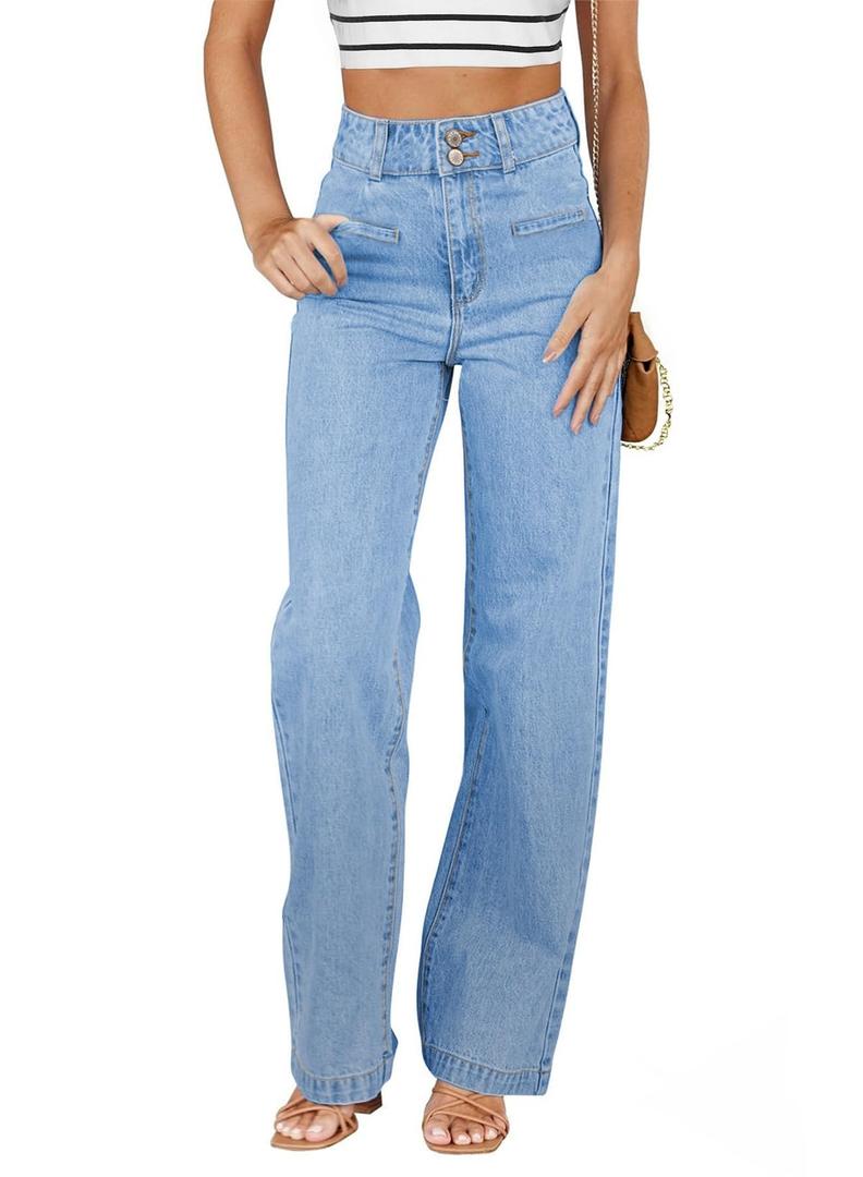 Sidefeel Women's Wide Leg Jeans High Waisted Straight Leg Jeans Stretchy Trendy Loose Denim Pants Iceland Blue Size 8