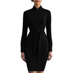 MsavigVice Church Dresses for Women Sexy Pencil Business Work Midi Dress Slim Fit Bodycon Dresses with Belt (00black-b6220) XL