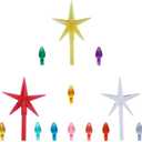Ceramic Christmas Tree Replacement Lights Bulbs - Multicolor Plastic Medium Twist Light Ornaments, Mini Vintage Flame Shape Artcraft Ornaments Sets, 105 PC Bulbs Plus 3 Star Topper