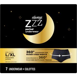 Always ZZZ Overnight Disposable Period Underwear for Women Size LG, 360 Coverage, 7 Count