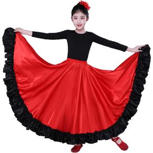Girls Full Circle Belly Dance Skirts for Spanish Flamenco Costume Mexican Skirt (US, Age, 3 Years, 4 Years, Red)