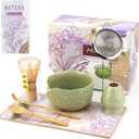 Matcha Whisk Set, 8 Pcs Matcha Kit with Ceramic Japanese Matcha Bowl & Accessories Kit for Traditional Tea Ceremony, Home Use & Gifts for Matcha Lovers (Green)