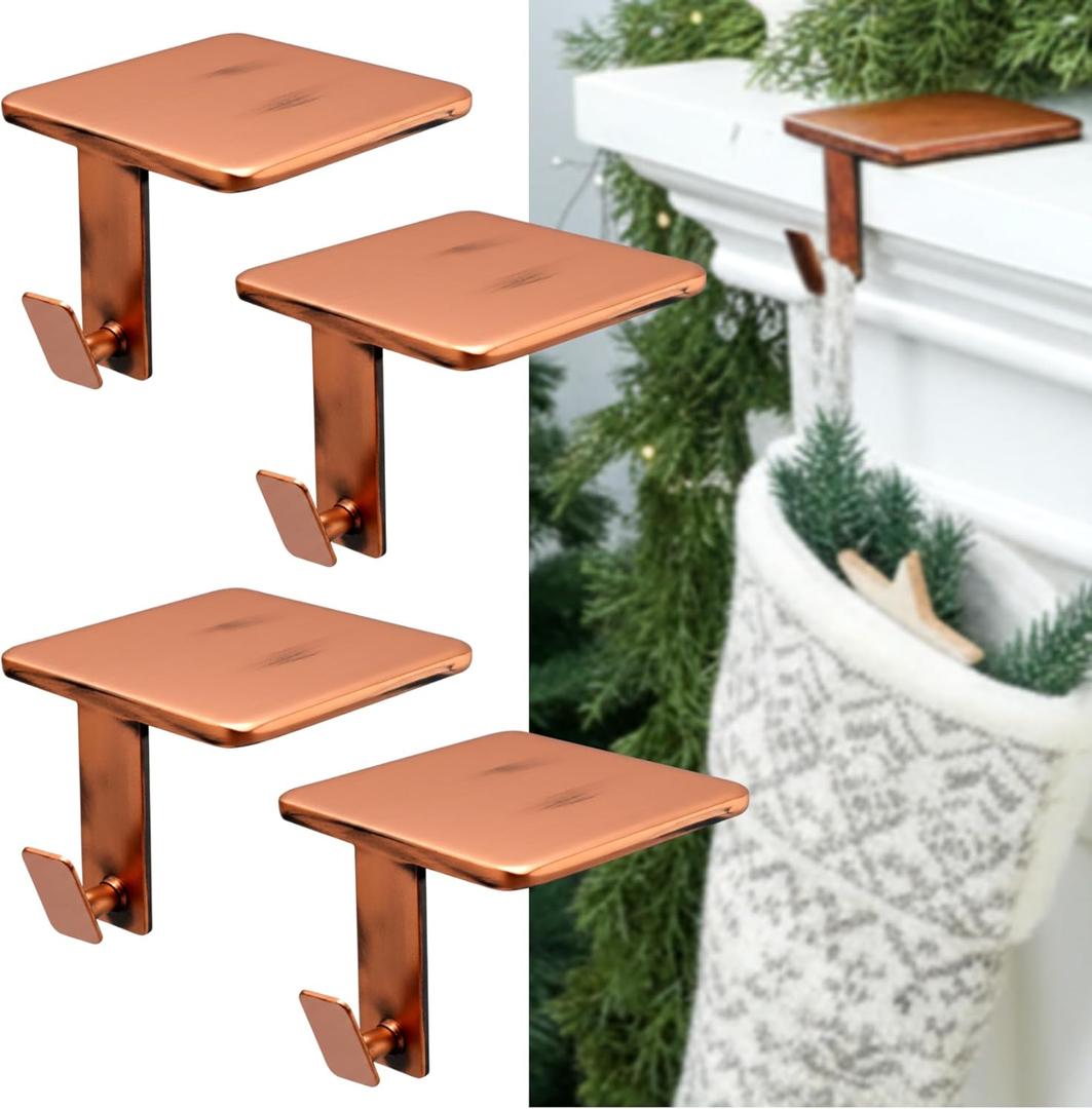 8 Pack Christmas Mantel Hooks for Hanging Garland Heavy Duty Mantel Hanger for Garland Fireplace No Drilling Required Stocking Hanger for Counter Table Fireplace Decoration (Bronze)