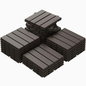 Goovilla Plastic Interlocking Deck Tiles, 27 Pack Balcony Flooring, 12"x12" Waterproof Outdoor Flooring All Weather Use, Patio Floor Decking Tiles for Porch Poolside Backyard Concrete, Dark Coffee