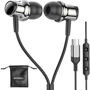 Benewy USB C Headphone for Samsung S25 S24 S23 Ultra FE S22 A55 A54 Wired Earbuds Magnetic in-Ear Type C Earphone with Mic Volume Control Stereo Noise Canceling Earbud for iPhone 17 Air 16 15 Pro Max Pixel 9, Black