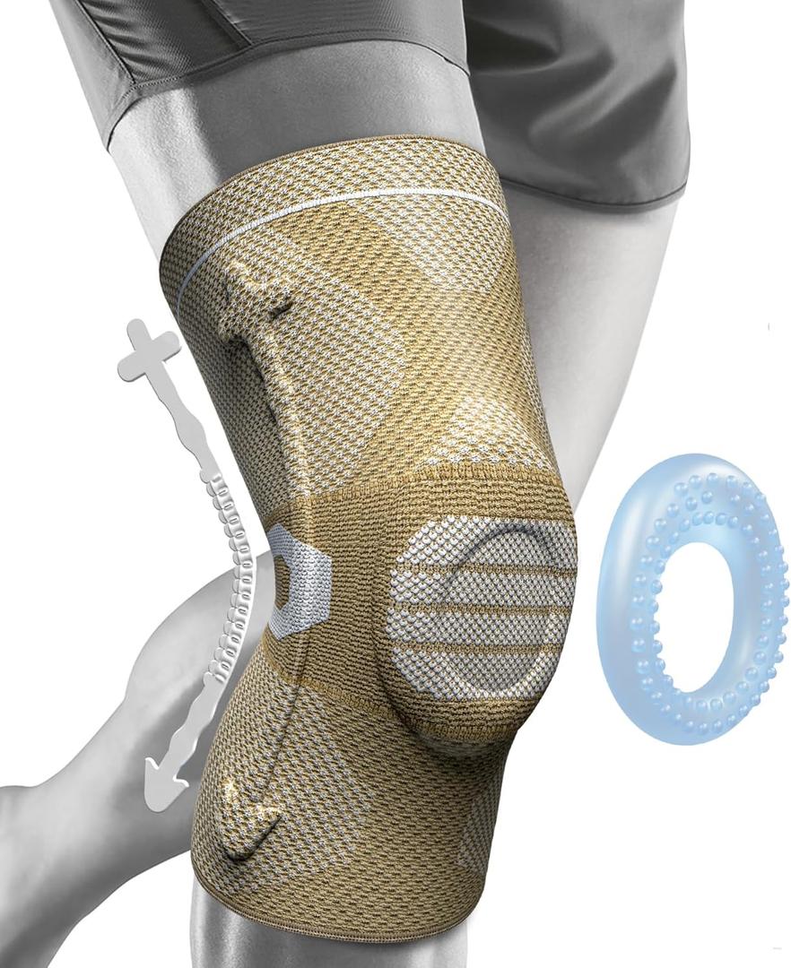 NEENCA Professional Knee Brace for Pain Relief, Medical Knee Compression Sleeve, Knee Support with Horizontal Knit Tech for Meniscus Tear, ACL, Arthritis, Joint Pain, Runner, Workout (Beige, S)