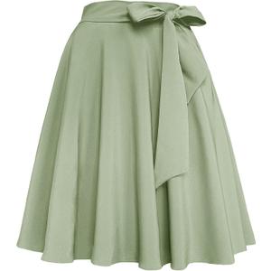 Afibi Womens Vintage High Waist A-Line Skater Skirt Flared Midi Skirt with Pockets, Green, 3XL