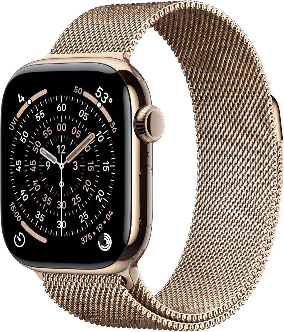 Apple Watch Series 11 [GPS + Cellular 42mm] Smartwatch with Gold Titanium Case with Gold Milanese Loop. Sleep Score, Fitness Tracker, Health Monitoring, Always-On Display, Water Resistant (42mm case + Small/Medium band)