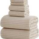 6-Piece Bath Towel Set(30"x60"), 2 Large Bath Towel Sheets, 2 Hand Towels and 2 Washcloths - Highly Absorbent Quick Dry Microfiber,Ultra Soft Towel Set for Bathroom (Beige)