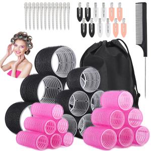 50Piece Hair Rollers Set, Self-Grip Rollers Hair Curlers for Long Medium Short Hair, 4 Sizes of Hair Rolls(6 Jumbo + 6 Large + 6 Medium + 6 Small + 1 Storage Bag), and 24Pcs Clips/1Pcs Comb