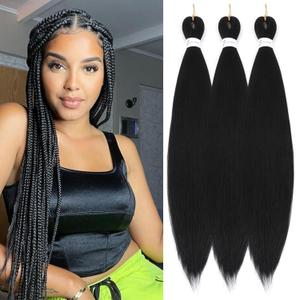 Black Braiding Hair, 26 Inch 3 Packs Long Pre Stretched Braiding Hair Itch Free Hot Water Setting Yaki Texture Crochet Braiding Hair Extension(1B#)