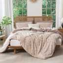 King Size Comforter Set Floral Soft 3 Pieces Chic Crinkle Gauze Fabric Garden Style Vintage Floral Print Botanical Comforter for All Seasons Luxury Warmth Comfy Breathable with 2 Pillowcases