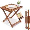 Folding Wooden Side Table  Premium Portable Foldable Table for Outdoor & Indoor Use, Patio, Camping & Small Spaces  Perfect with Adirondack Chairs  Golden Teak Finish