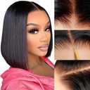 ZHENGON Bob Glueless Wigs Human Hair Pre Plucked Pre Cut 6x4 HD Transparent Lace Front Wigs Human Hair 150% Density Wear and Go Short Straight Wigs for Black Women No Glue Lace Closure Wigs 12 Inch