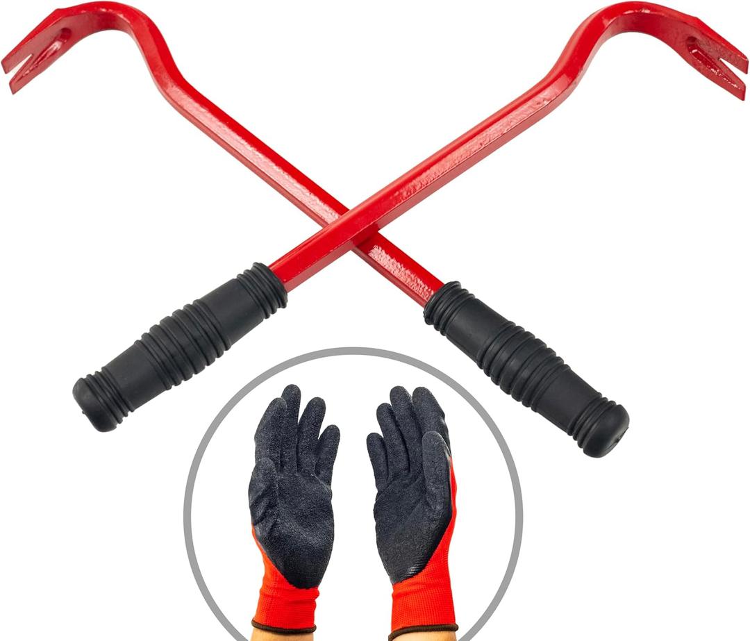 Small Angled Pry Bar Short Crow Bar Wrecking Bar Red with Handle Nail Puller Remover Heavy Duty (2)