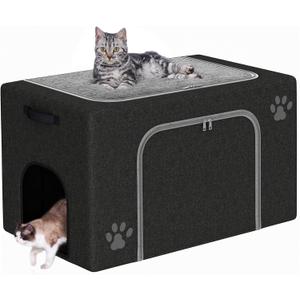 Cat Litter Box Enclosure with Cat Bed; Hidden Enclosure Litter Tray in Living Room, Bedroom, Corner; Kitten Washroom Fit Most of Litter Box; Large Pet Litter Box Pee Shield