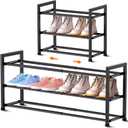Bumusty 3-Tier Expandable Shoe Rack for Closet, 18-33 Adjustable Shoe Rack for Small Space, Small Shoe Organizer for Front Door, Sturdy Metal, Black
