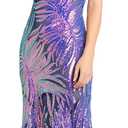 R&M Richards Women's Sequin Feather Pattern Fitted Dress W/V-Neckline & Godet Skirt | Evening Party Cocktail Wedding Guest (Navy/Violet) 18Plus