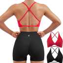 SUUKSESS Women 2 Piece Open Back Strappy Sports Bra Pack Twist V Neck Workout Crops, Small