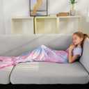 Mermaid Tail Blankets Glittering Wearable Cute Cozy Soft Flannel Rainbow Colorful Mermaid Tail Blanket for Kids, Size: Schoolchild