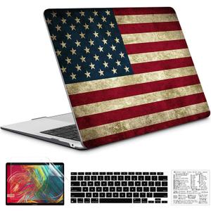 Compatible with MacBook Air 13 Inch Case 2022, 2021-2018 A2337 M1 A1932 A2179 Durable Hard Plastic Shell Case &Keyboard Cover&Mac OS Keyboard Sticker (American Flag)