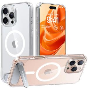 TORRAS Strong Magnetic & Seamless Stand for iPhone 16 Pro Case Clear, Fit for MagSafe, Never Yellow, 4X Military Grade Drop Tested Kickstand Protective Phone Case for iPhone 16 Pro 6.3", Clear