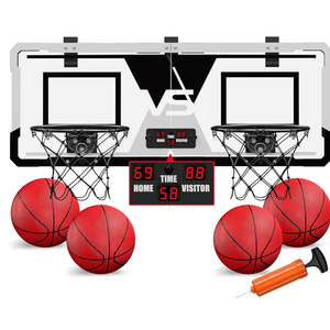 2 Player Basketball Game, Dual Shot Over The Door Mini Basketball Hoop Indoor with Scoreboard, Basketball Toy Gifts for Kids Boys Girls Adults, Suit for Bedroom/Office/Outdoor/Pool, Black