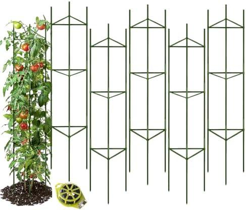GROWNEER 6 Packs Tomato Cages for Garden, 51 Inches Tomato Trellis Plant Stakes Support, Tomatoes Plant Cage with 164Ft Twist Tie, for Vegetable Flowers Fruits Vertical Climbing Plants
