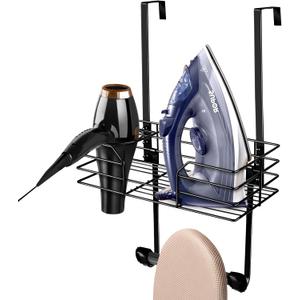 Ironing Board Holder Wall Mount with Hair Dryer Holder,Ironing Board Hanger,Iron Board Hanger Wall Mount,Over The Door Ironing Board and Iron Holder,Iron Hangers Wall MountBlack