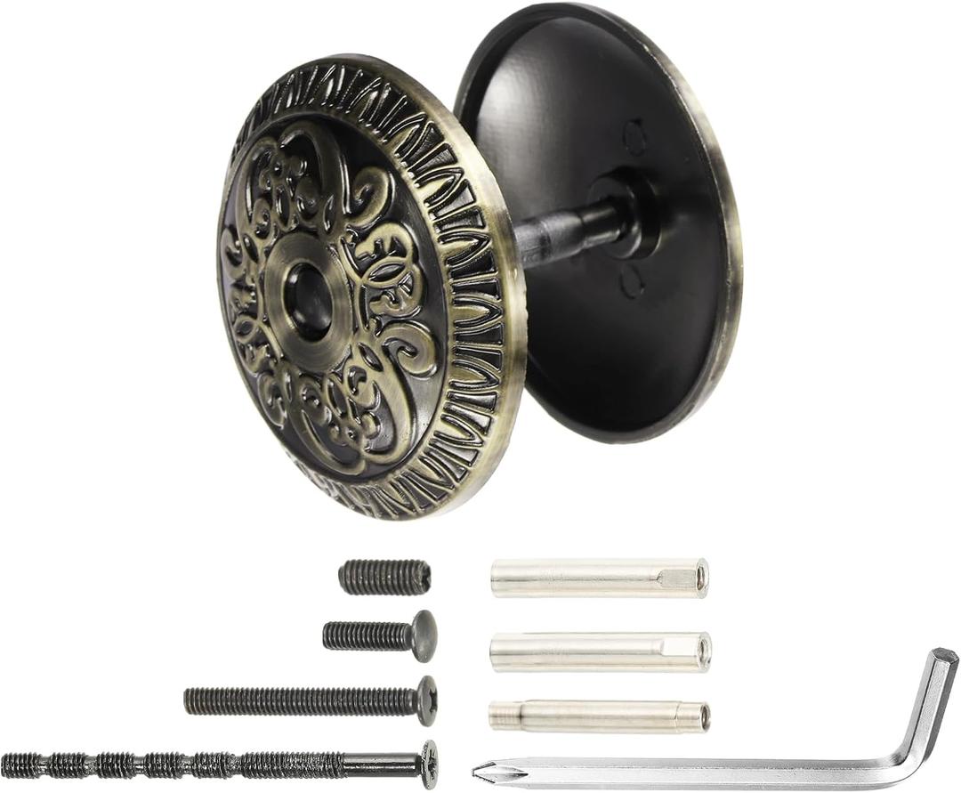 PATIKIL Door Hole Cover Plate, 2 Inch Zinc Alloy Flower Round Deadbolt Knobs Fixing Cover with Hex Wrench Fits Doors 2" to 4-3/4" Thick for Hole Filling Decoration, Vintage Blue