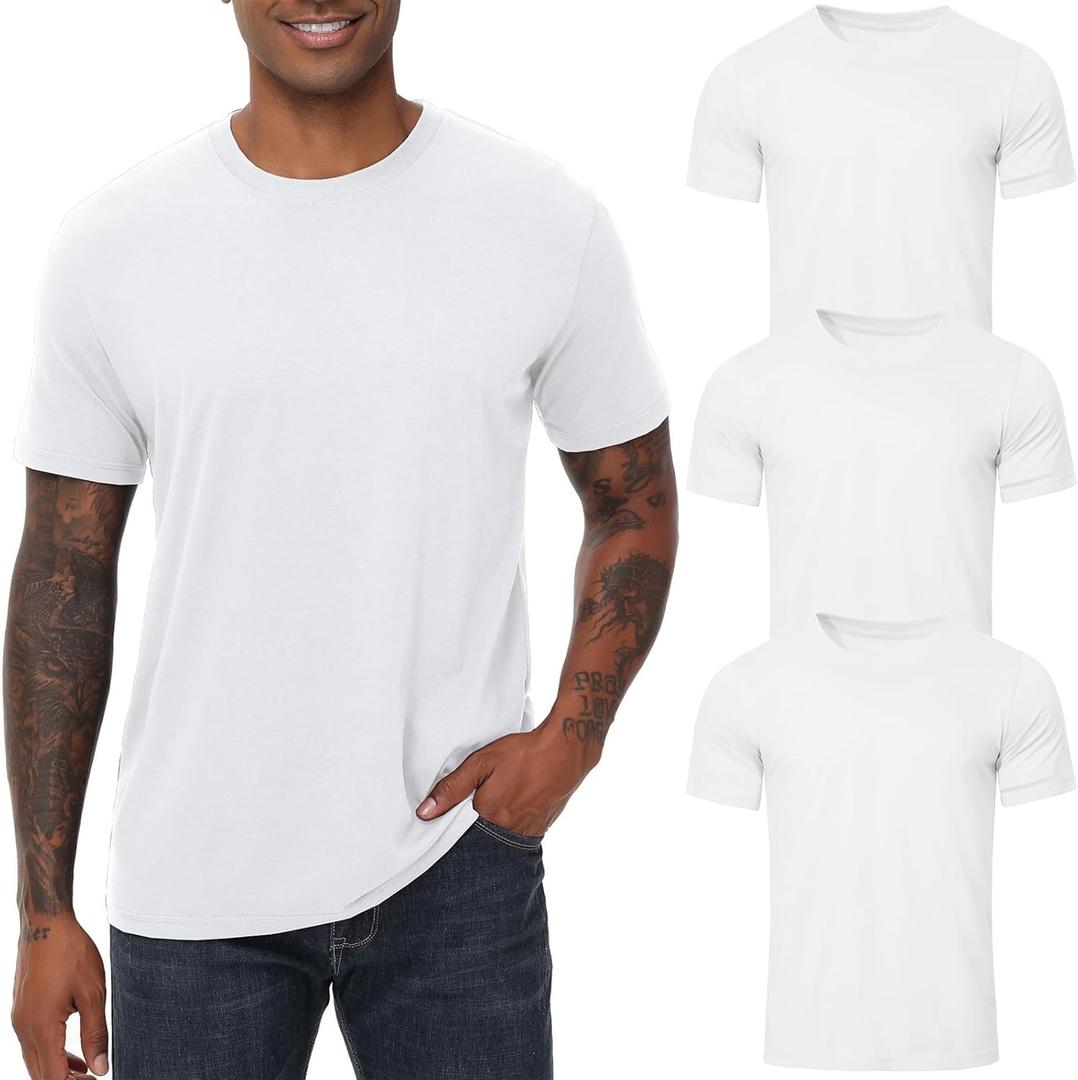 KEEPSHOWING Mens T-Shirts Short Sleeve Stretch Moisture-Wicking Crewneck Cotton Shirt for Man Athletic Running Gym Workout (Medium)