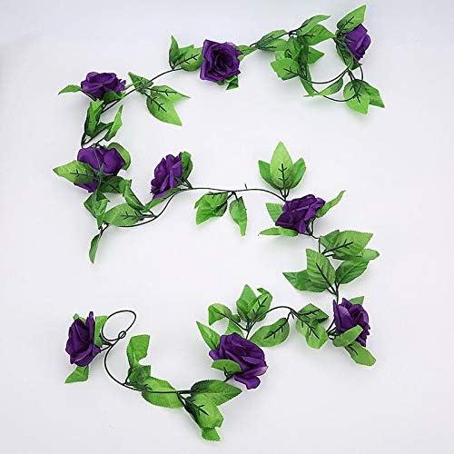 Sunnyskar 2.4m / 94.5 Inch Artificial Silk Rose Flower Ivy Vine Leaf Garland Wedding Party Home Decor Rose Flower Art - (Color: Plum)